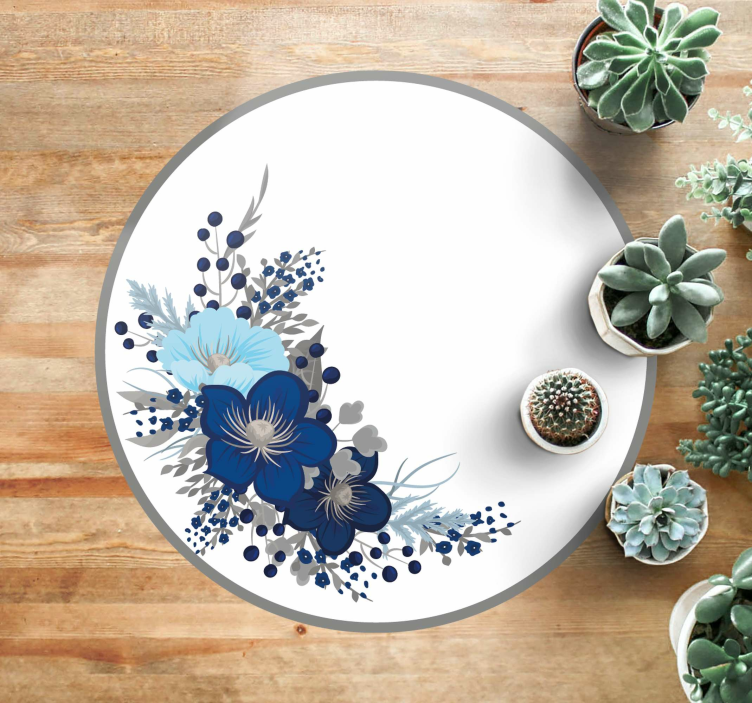 Blue flower wreath floral rug - TenStickers