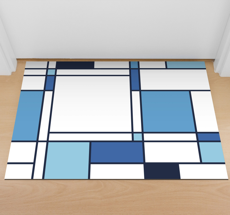 Blue geometric motif modern vinyl rug - TenStickers