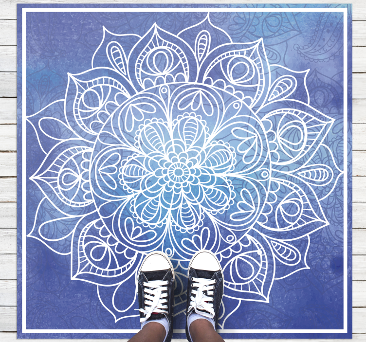 Blue hand drawn mandala  mandala vinyl rug - TenStickers