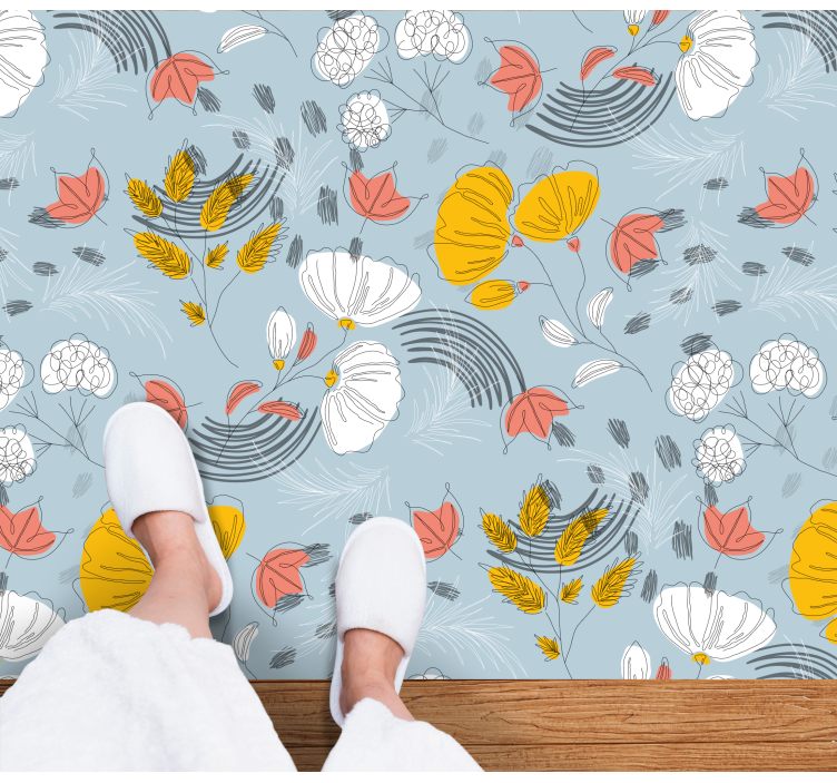 Blue pattern bloom floral vinyl rug - TenStickers