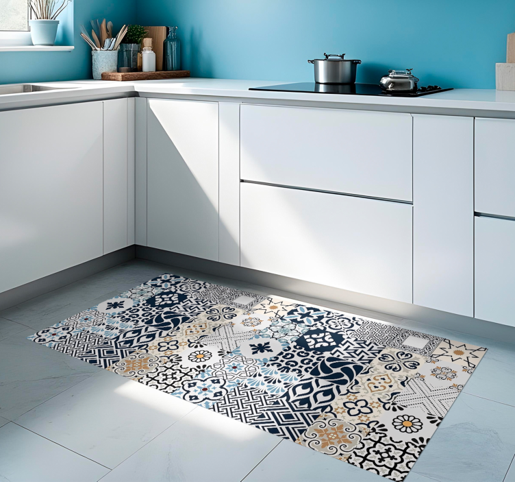 Blue Tiles kitchen vinyl rug - TenStickers