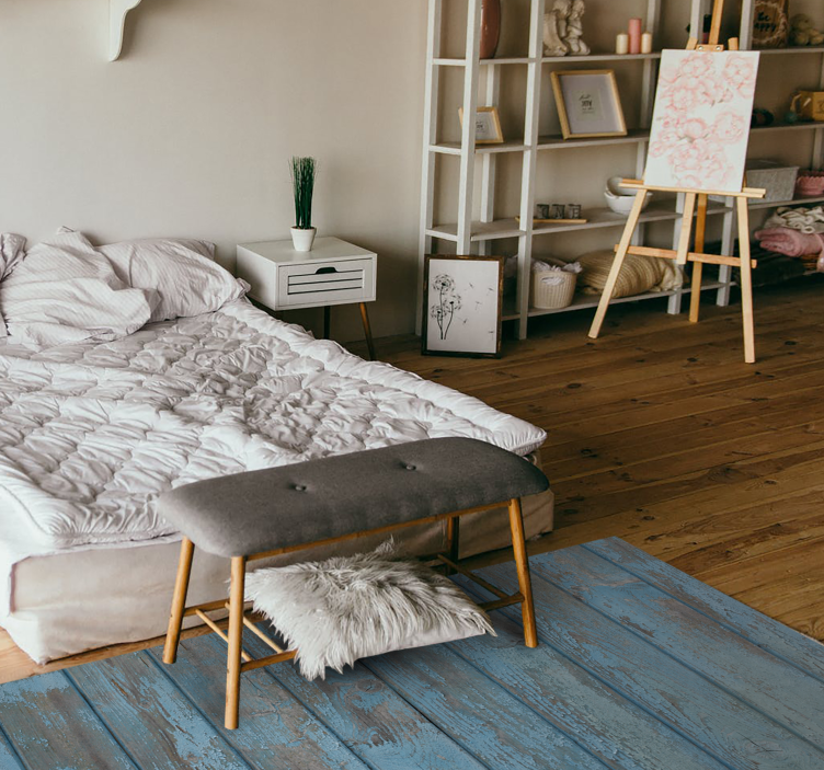 Blue old planks wood effect vinyl rug - TenStickers