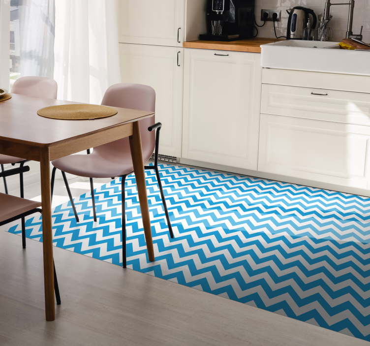 Blue zigzag pattern kitchen vinyl rug - TenStickers