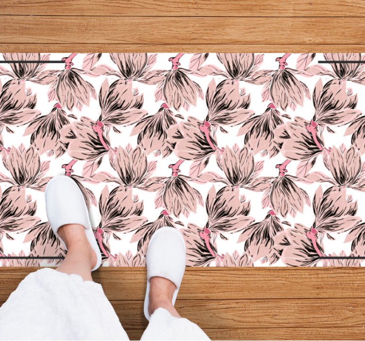 Blush Blossom Motif floral vinyl rug - TenStickers