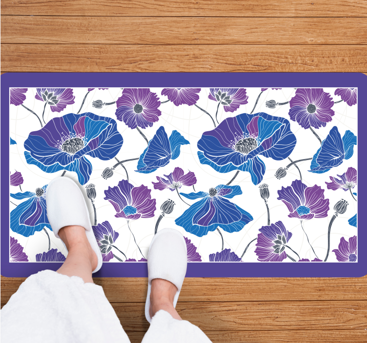 Blue botanical dream floral vinyl rug - TenStickers