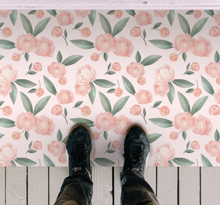 Botanical Peonies floral vinyl rug - TenStickers