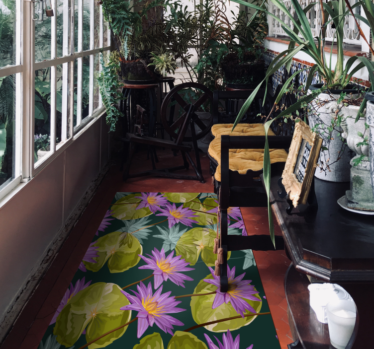 Botanical Waterlilies floral vinyl rug - TenStickers