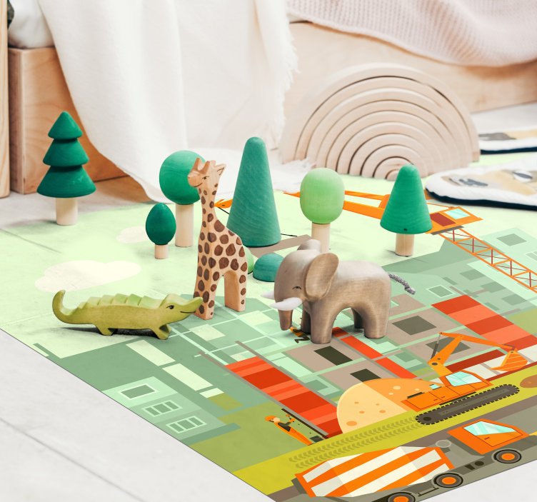 Building site trucks kids vinyl rug - TenStickers