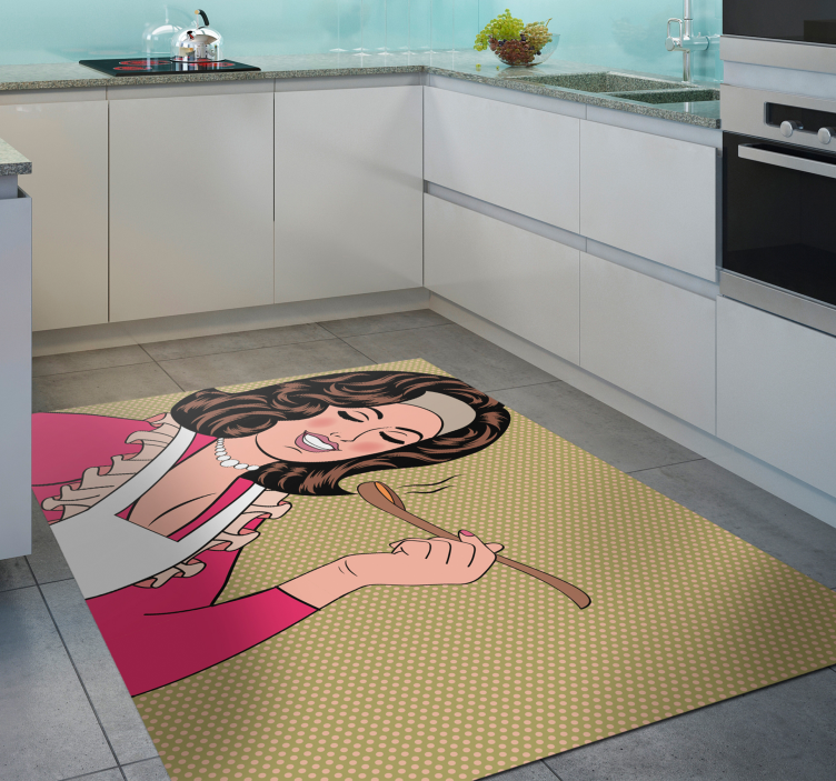 Cartoon chef flipping food  kitchen floor tiles - TenStickers