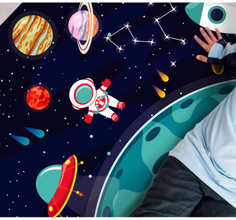Cartoon half planet with different planets rug - TenStickers