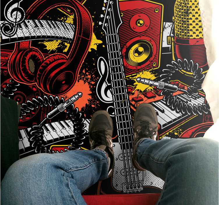 Cartoon musical instruments square vinyl rug - TenStickers