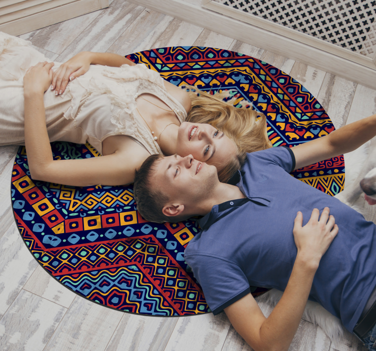 Circular Ethnic Pattern Overlay ethnic vinyl rug - TenStickers