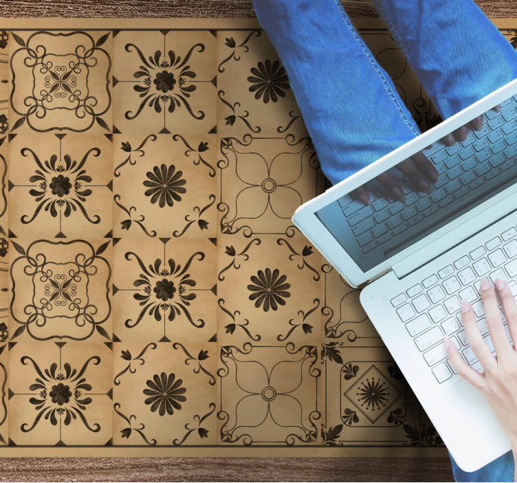 CLASSIC FLORAL MOTIF stone effect vinyl rug - TenStickers