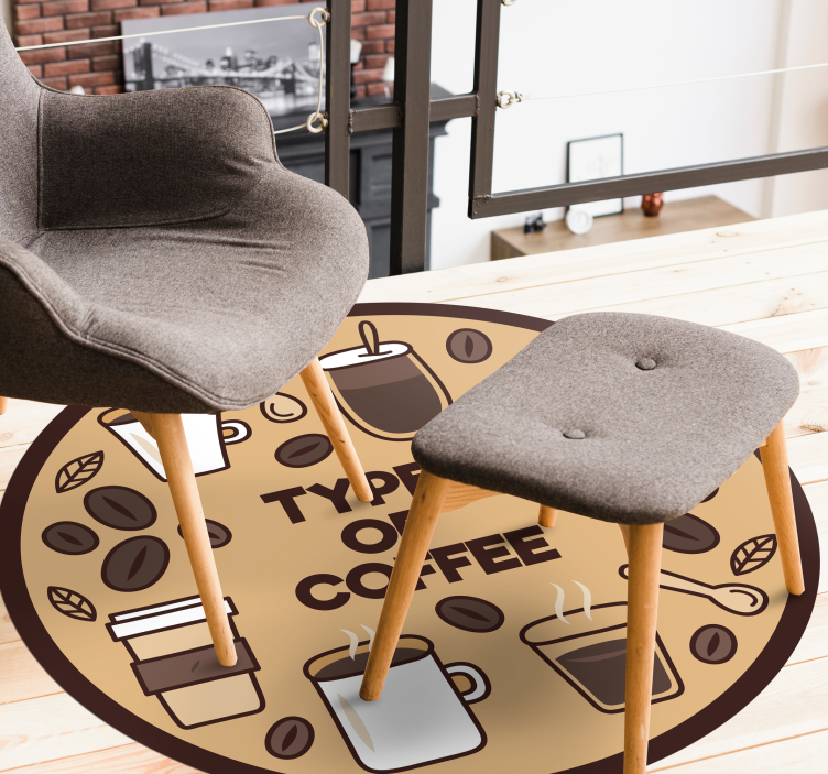 Coffee Varieties Circle kitchen vinyl rug - TenStickers
