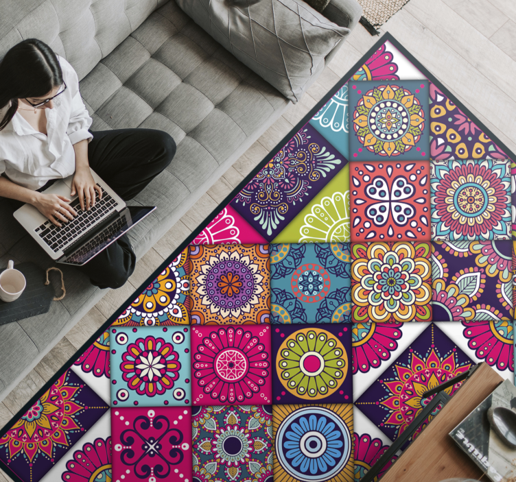 color mandala mosaic floor tiles - TenStickers