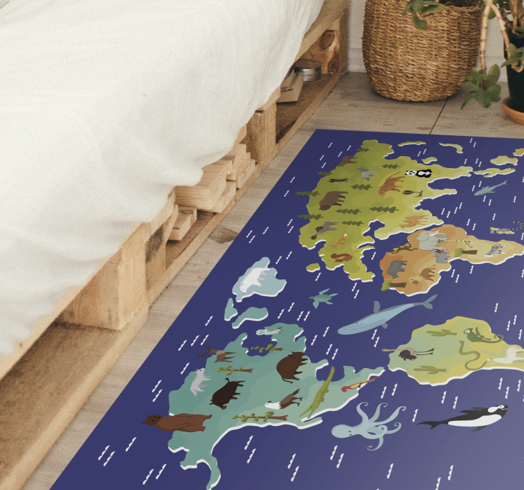 Colorful animal design world map vinyl rug - TenStickers