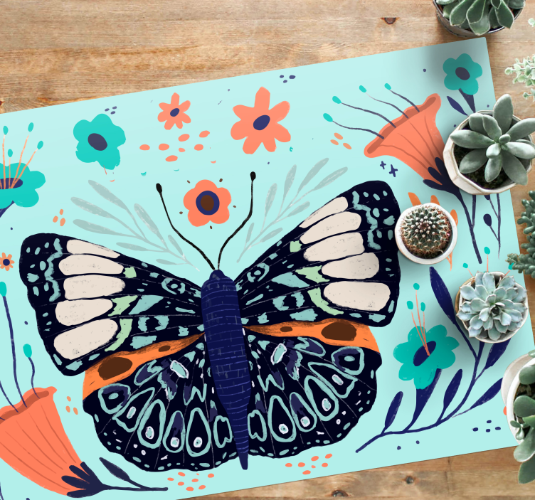 Colorful Butterfly Details floral vinyl rug - TenStickers