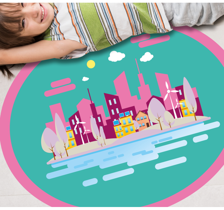 Colorful Cityscape kids vinyl rug - TenStickers