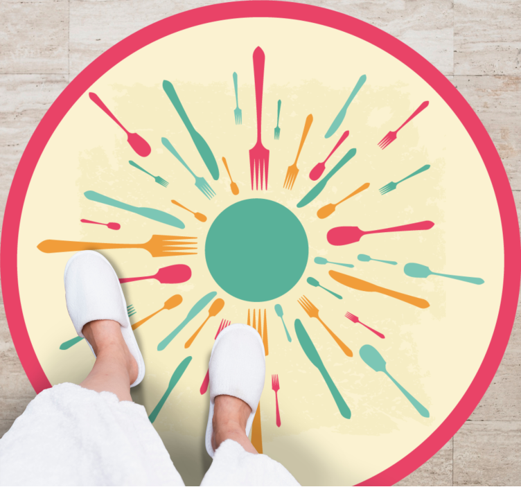 Colorful Cutlery Burst kitchen vinyl rug - TenStickers