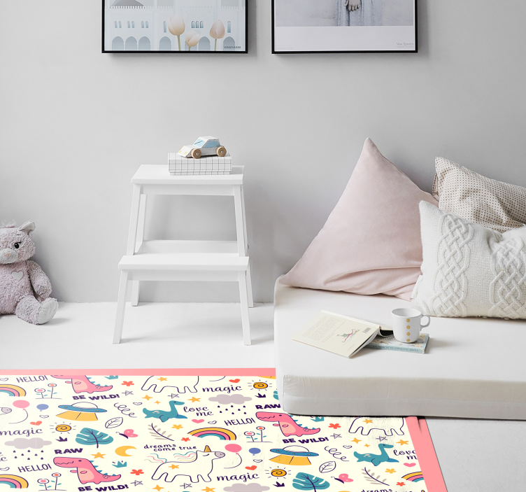 Colorful Dinosaur Theme kids vinyl rug - TenStickers