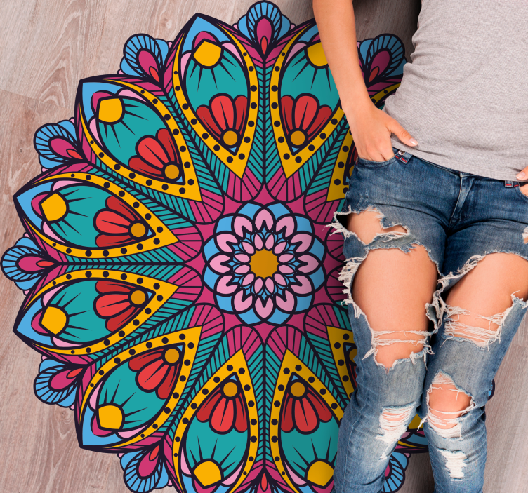 Colorful Floral Illustration mandala vinyl rug - TenStickers