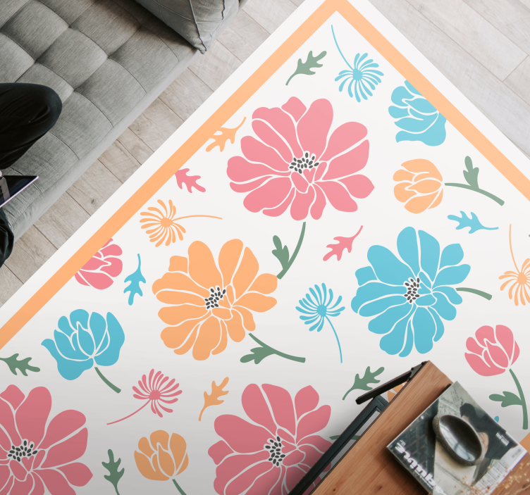 Colorful Floral Pattern floral vinyl rug - TenStickers