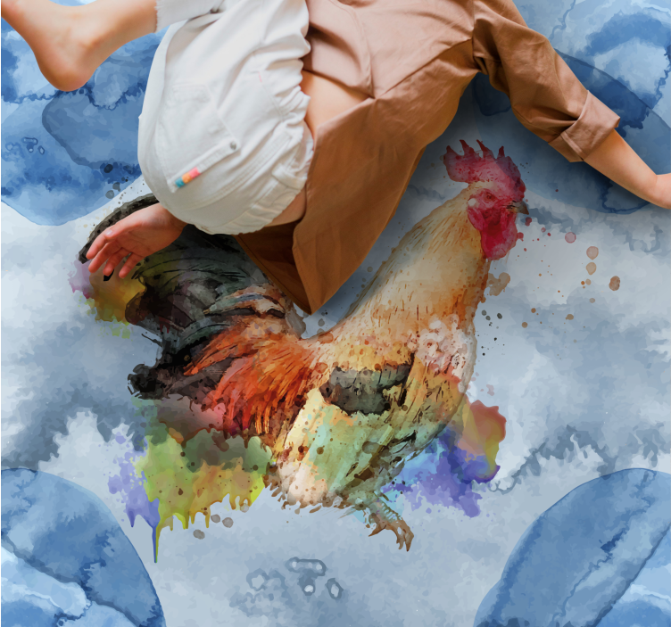 Aquarella rooster animal vinyl rug - TenStickers