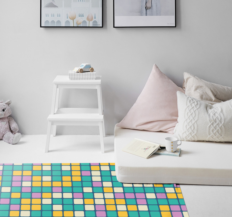 colourful square shapes kids vinyl rug - TenStickers