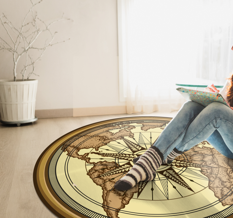 Compass World Map world map vinyl rug - TenStickers