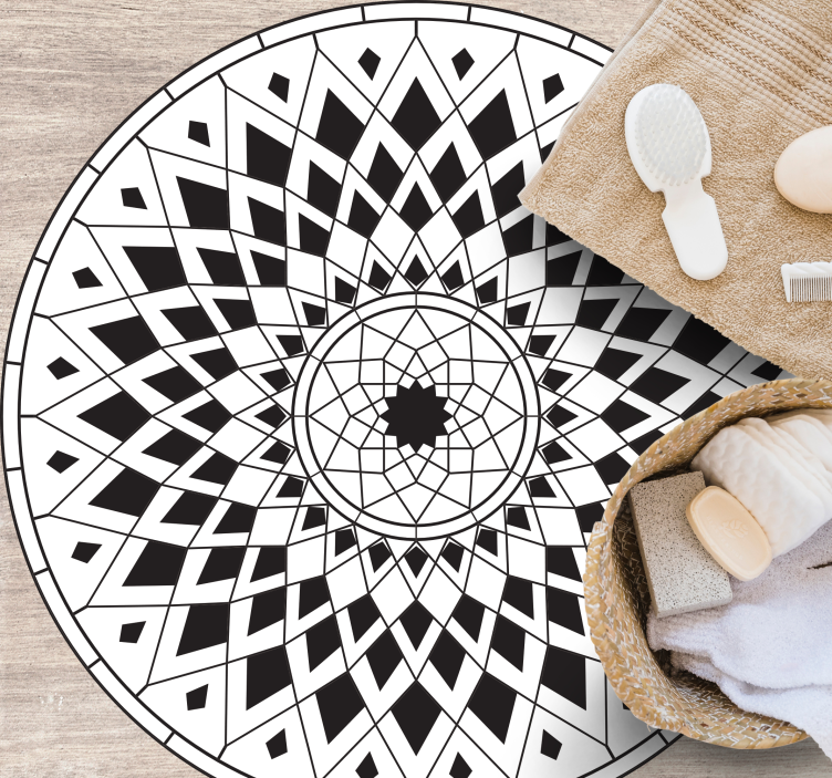 Complex Black Motif mandala vinyl rug - TenStickers