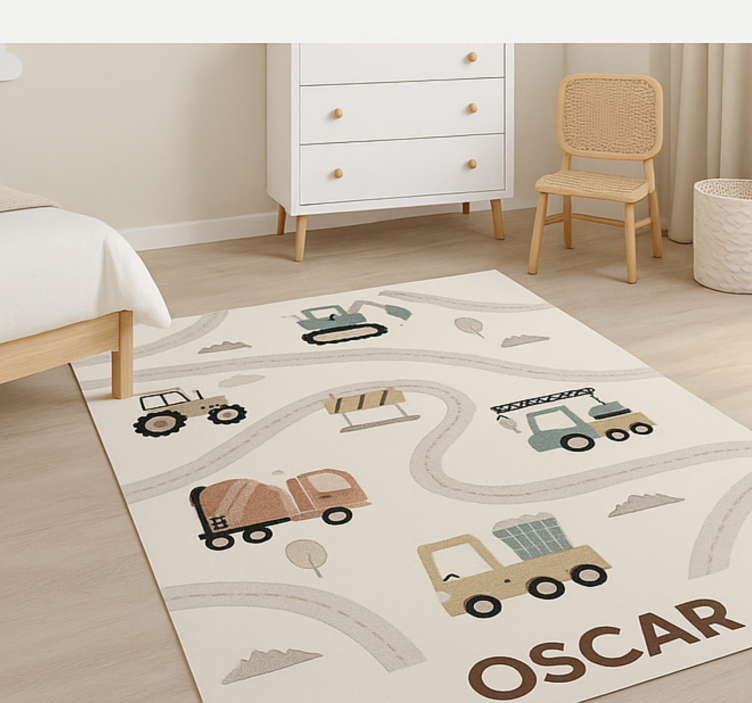 Custom beige construction kids vinyl rug - TenStickers