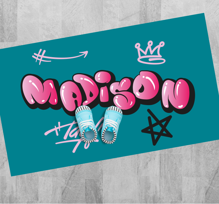 Pink graffiti with name teen vinyl rug - TenStickers