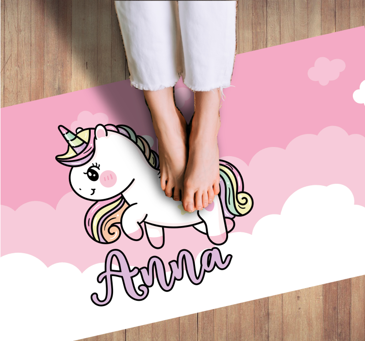 Customisable pink unicorn kids vinyl rug - TenStickers