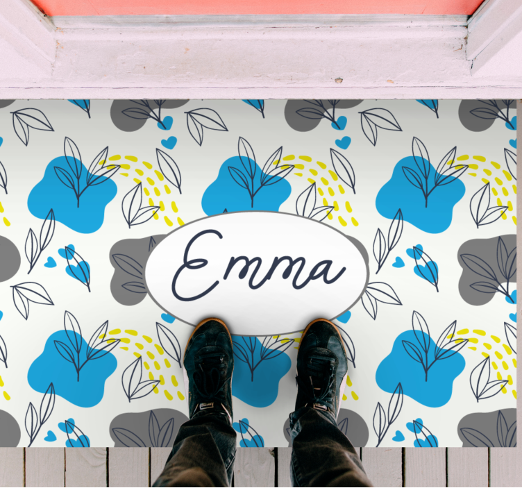 Custom floral name entrance hall vinyl rug - TenStickers