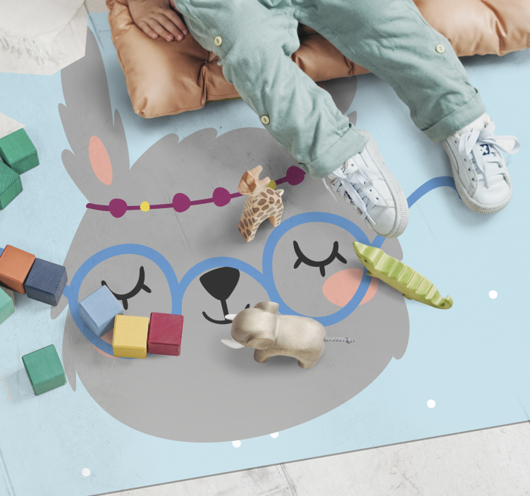 Nordic grey bunny with glasses kids vinyl rug - TenStickers