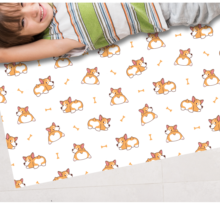 Cute Corgi characters  kids vinyl rug - TenStickers