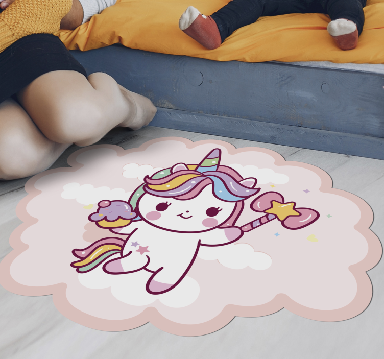 Baby unicorn with wand kids vinyl rug - TenStickers
