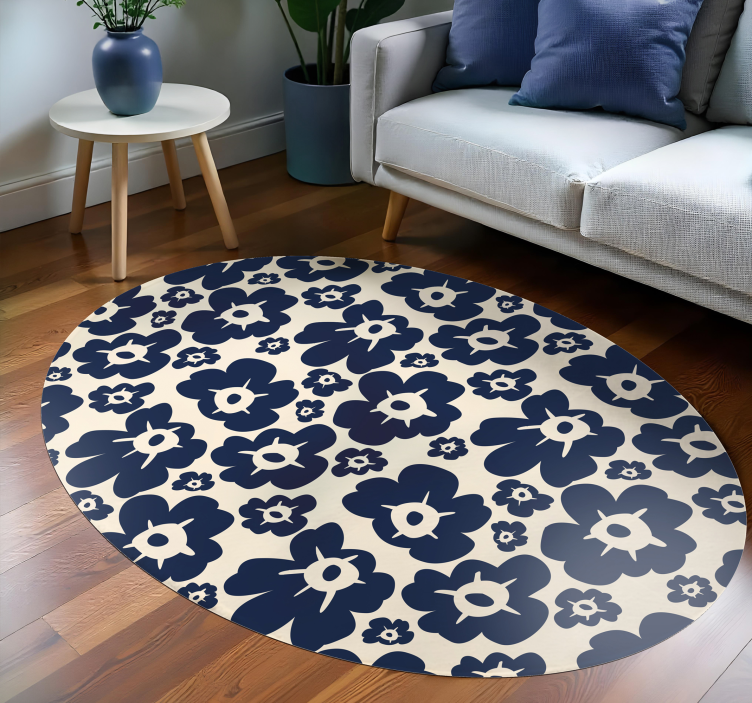 Dark blue poppy floral vinyl rug - TenStickers