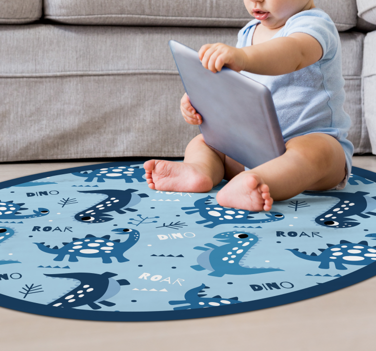 Dinosaur Playtime Circle kids vinyl rug - TenStickers