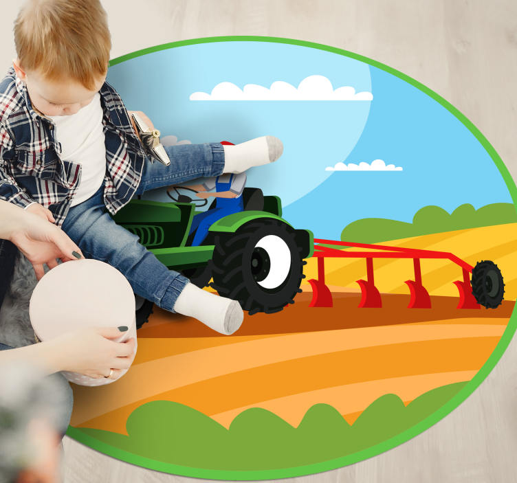 Farming Tractor Scene kids vinyl rug - TenStickers