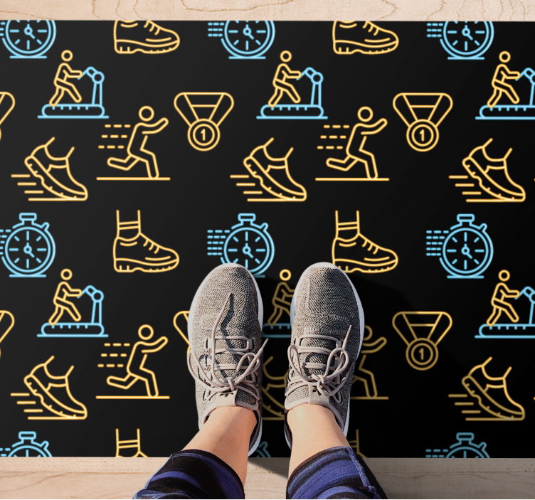 Fitness icons pattern teen vinyl rug - TenStickers
