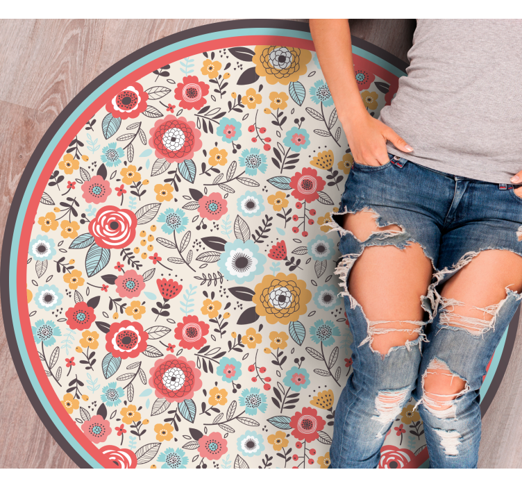 Floral Circular Design flower rug - TenStickers