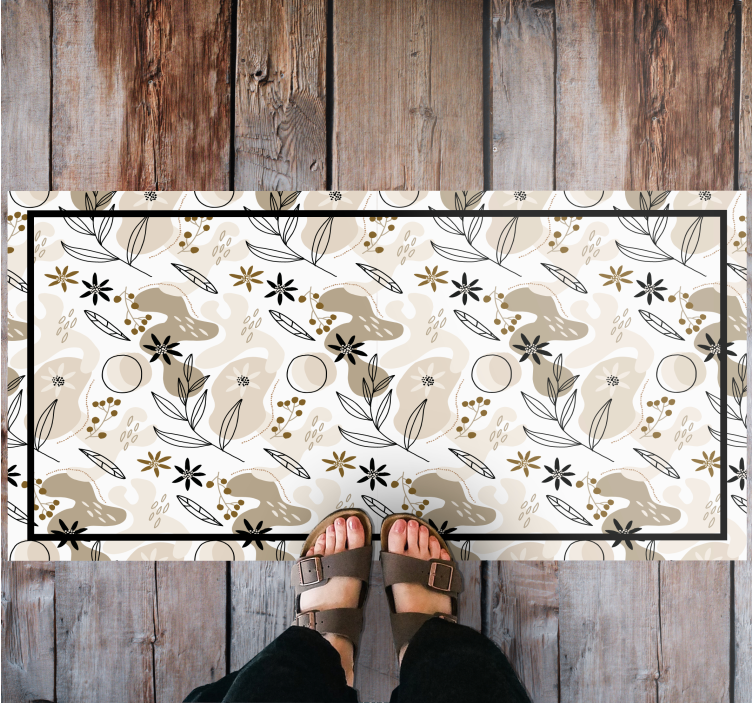 Beige foliage elements floral vinyl rug - TenStickers
