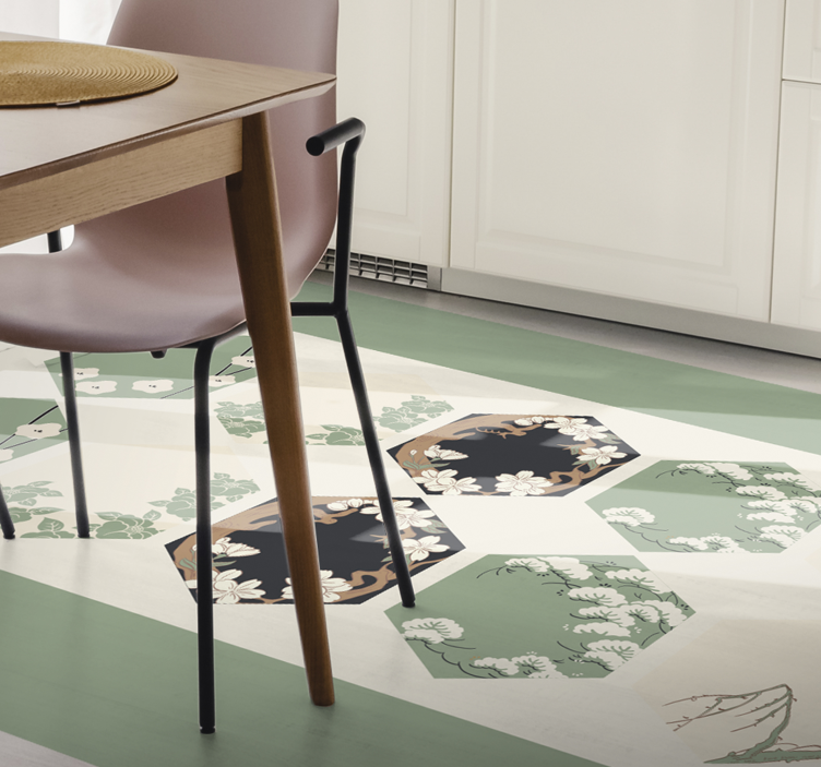 Floral Hexagons floral vinyl rug - TenStickers