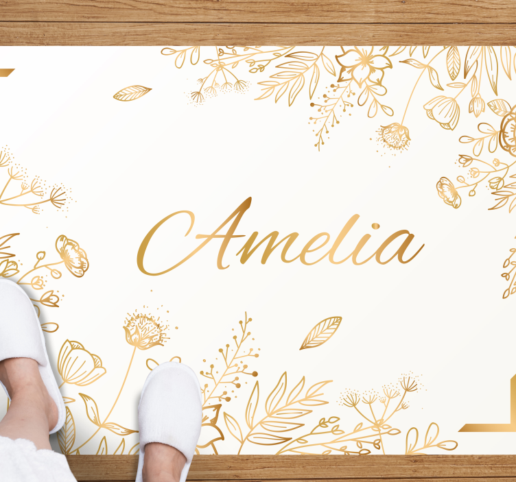 FLORAL PERSONALIZED WELCOME custom vinyl rug - TenStickers