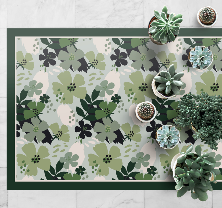 Floral vinyl rug in green floral pattern - TenStickers