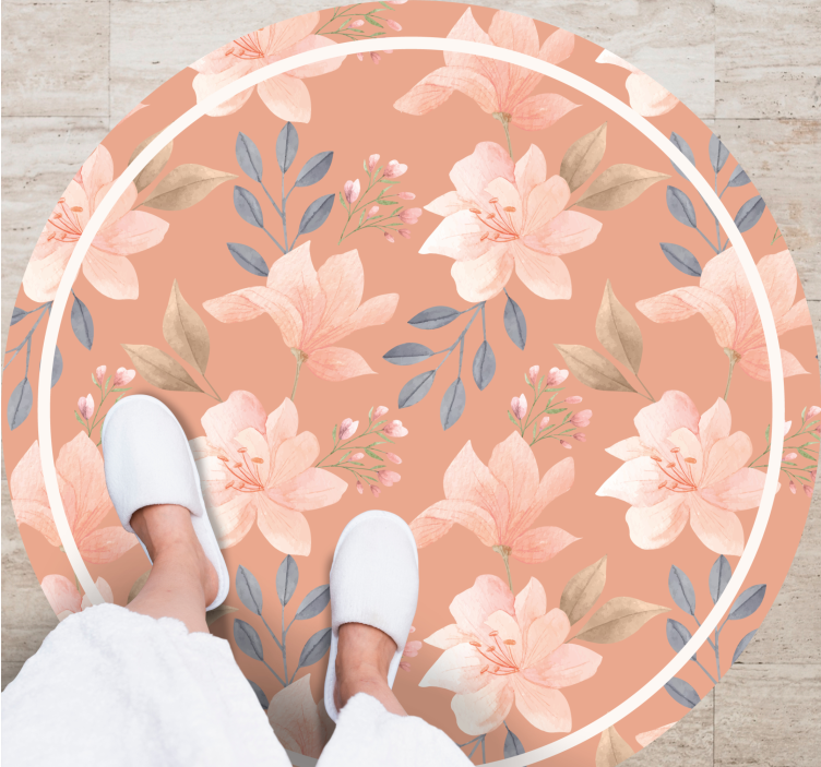 Floral vinyl rug peach floral design - TenStickers
