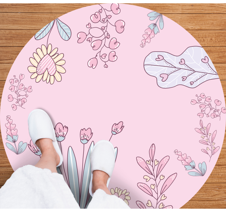 Floral vinyl rug with heart-shaped floral patterns - TenStickers