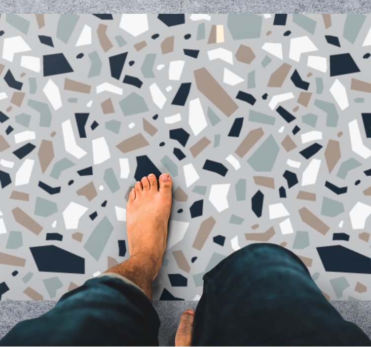 Fragmented grey terrazzo stone effect vinyl rug - TenStickers