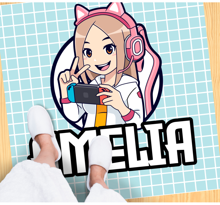 Gaming girl with name teen vinyl rug - TenStickers